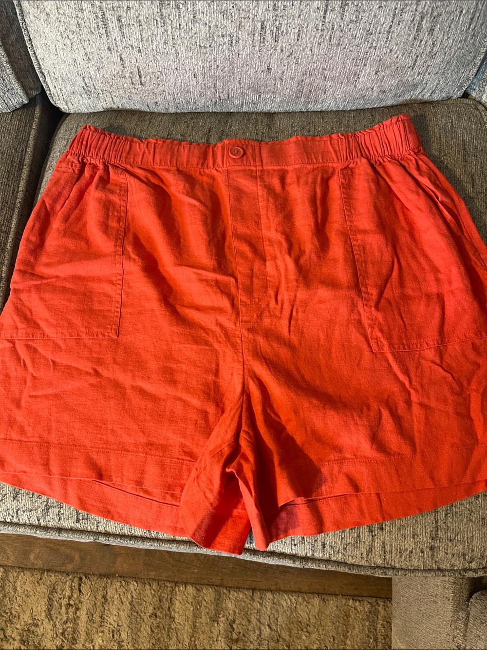 LOFT Coral-Red Elastic-Waist Bermuda Shorts